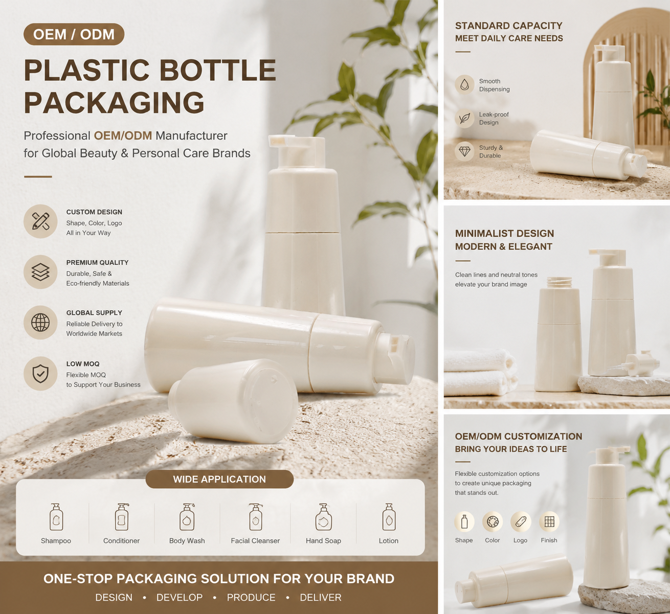 Empty Ivory Airless Cosmetic Bottle, Reusable Vacuum Pump Vessel for Facial Serum & Cream