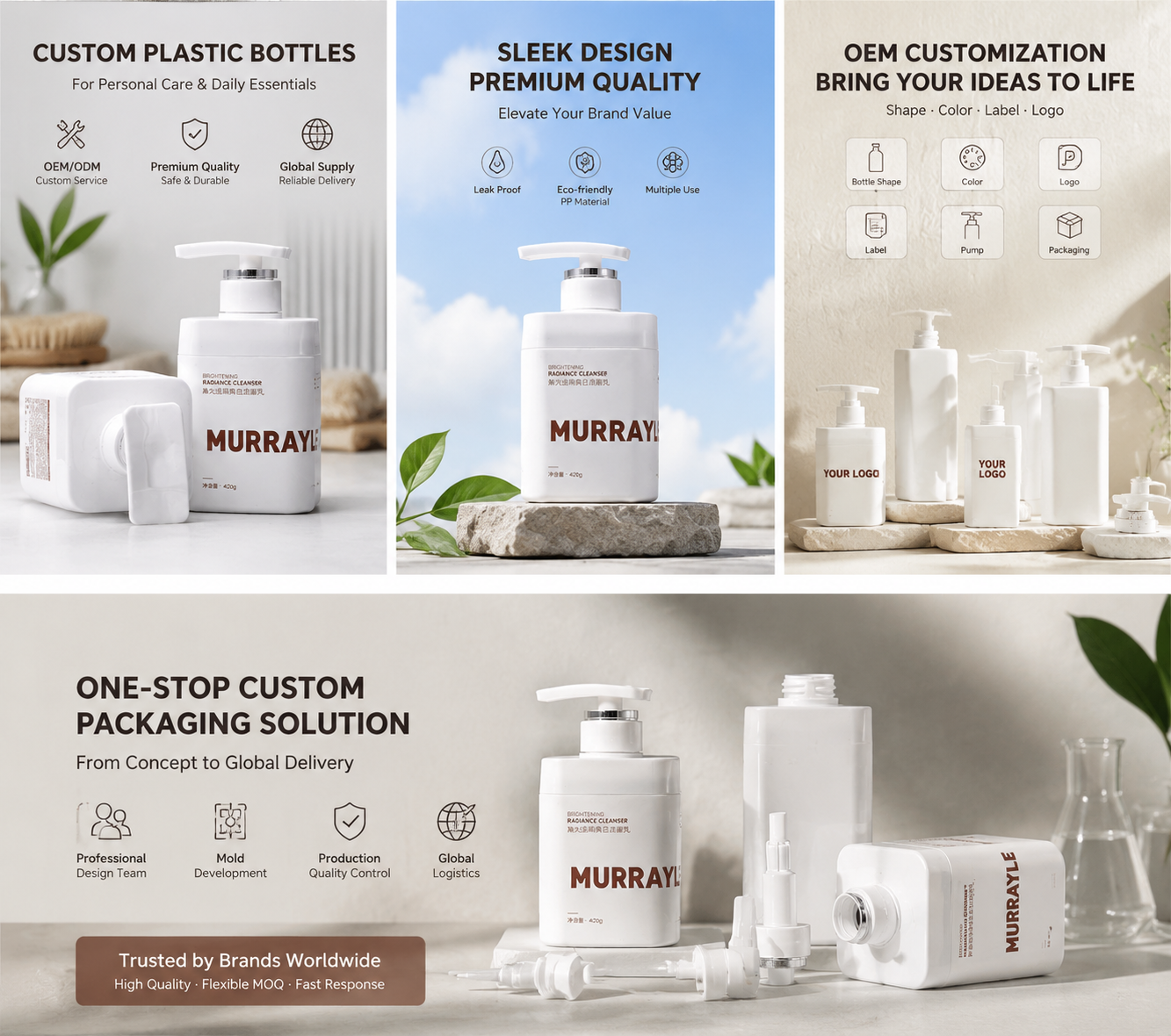 Matte White Square Pump Bottles | Premium Personal Care Packaging