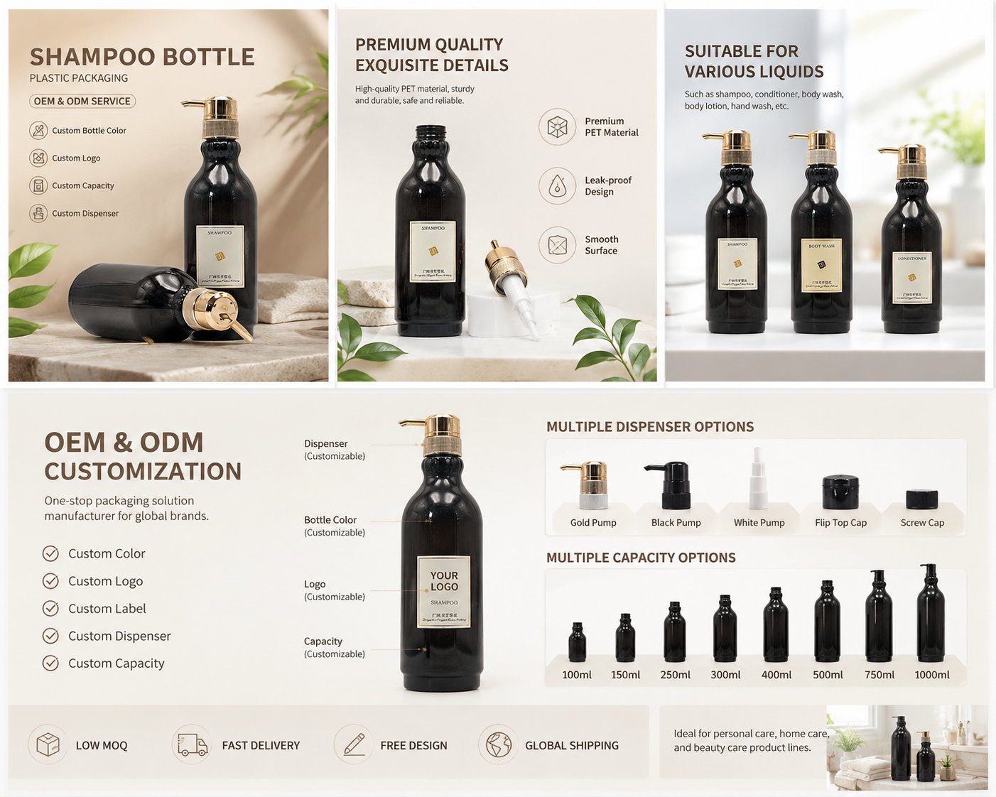 Dark‑Amber Retro‑Style PET Pump Bottles | Vintage Personal‑Care Containers