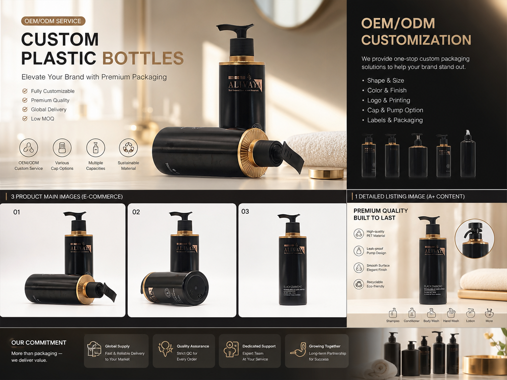 Black Cylindrical Pump Bottles | Sleek All‑Black Personal‑Care Containers