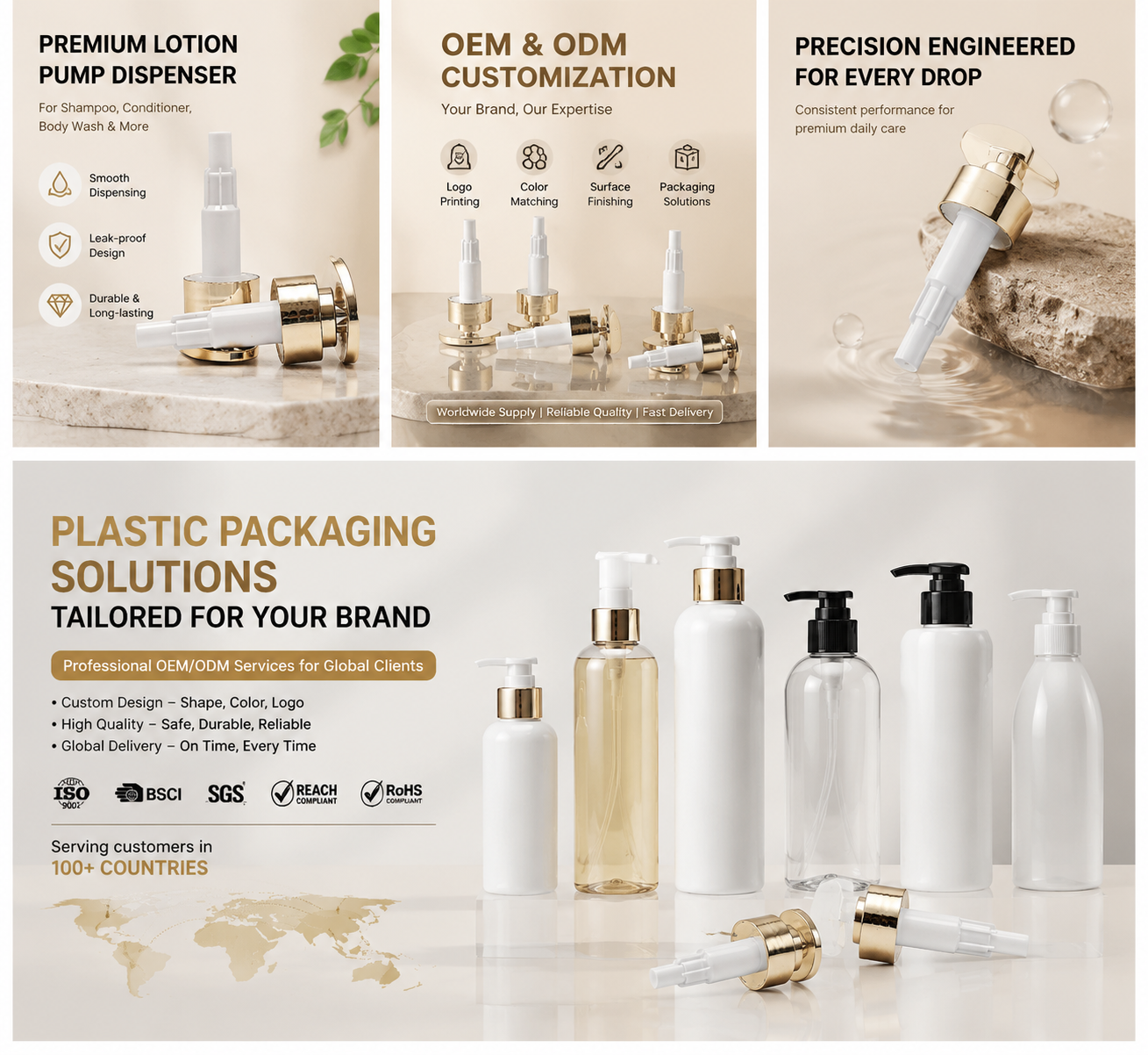 Glossy Gold Cosmetic Treatment Pump, Compact Dispenser for Essence, Lotion and Premium Beauty Containers
