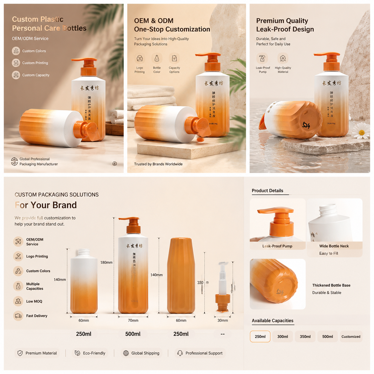 Orange‑White Gradient Ribbed Pump Bottles | Fashion Personal Care Packaging