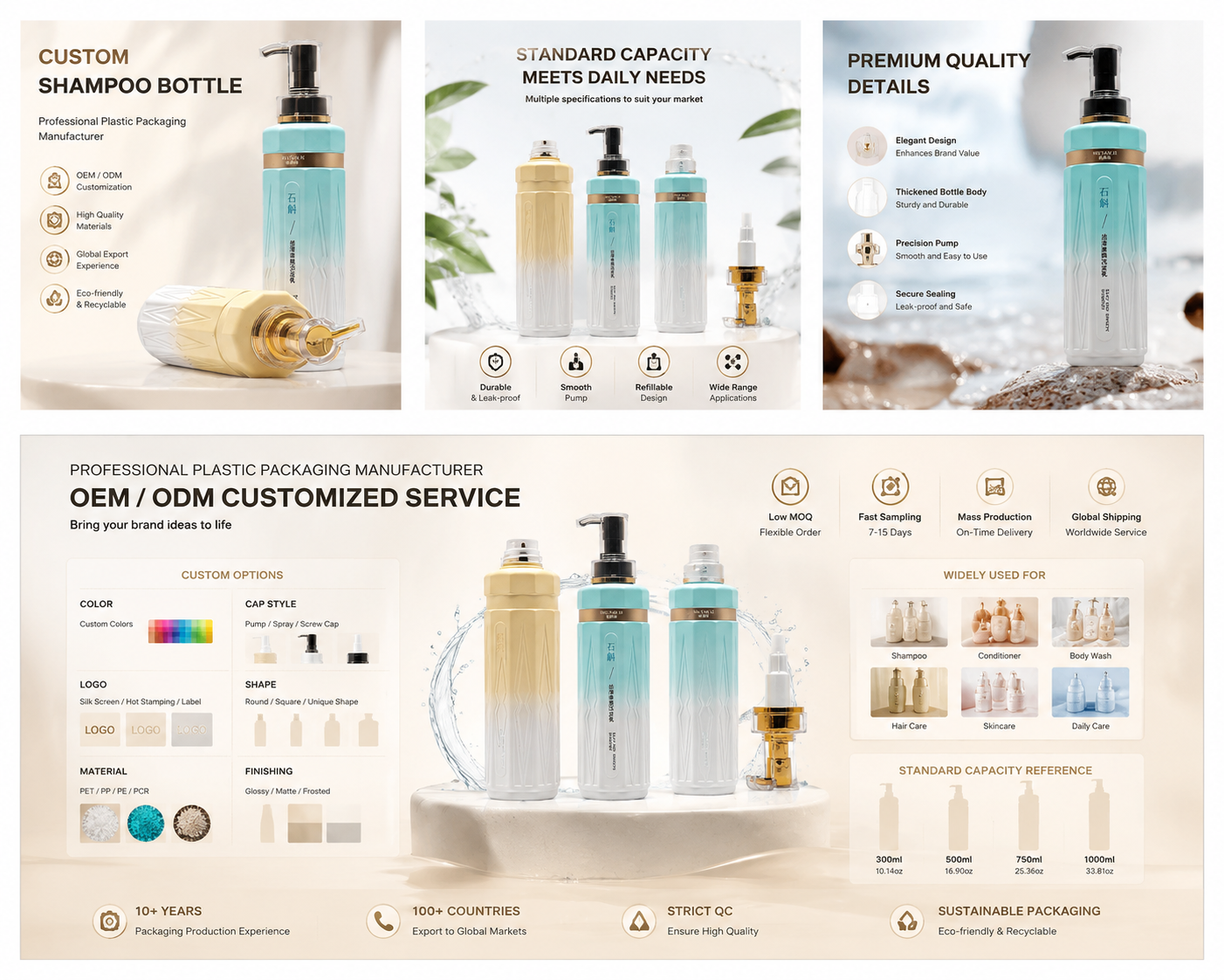 Gradient Ribbed Cylinder Pump Bottles | Luxury Cosmetic Packaging