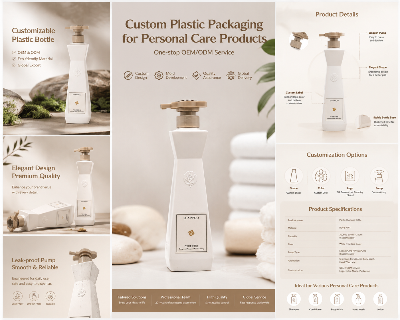 White Cylindrical HDPE Pump Bottles | Simple Practical Personal‑Care Containers