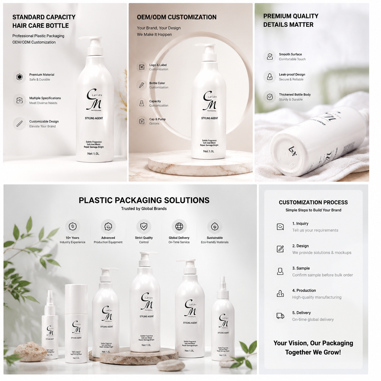 Glossy White Curved Round Pump Bottles | Classic Salon‑Grade Hair‑Care Packaging
