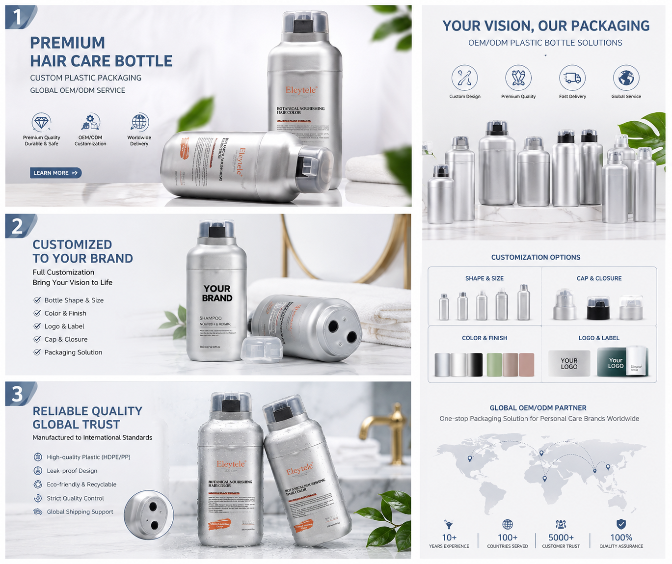 Metallic Silver Rounded Flat HDPE Bottle With Flip‑Top Cap | Modern Hair Care Packaging