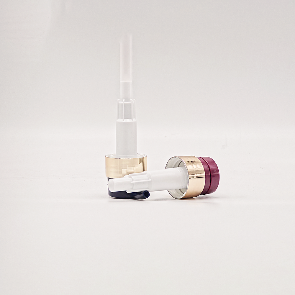 Elegant Cosmetic Dispenser Pump, Burgundy Press Head with Shiny Gold Ring for Skincare and Hair Care Product Containers - Image 2