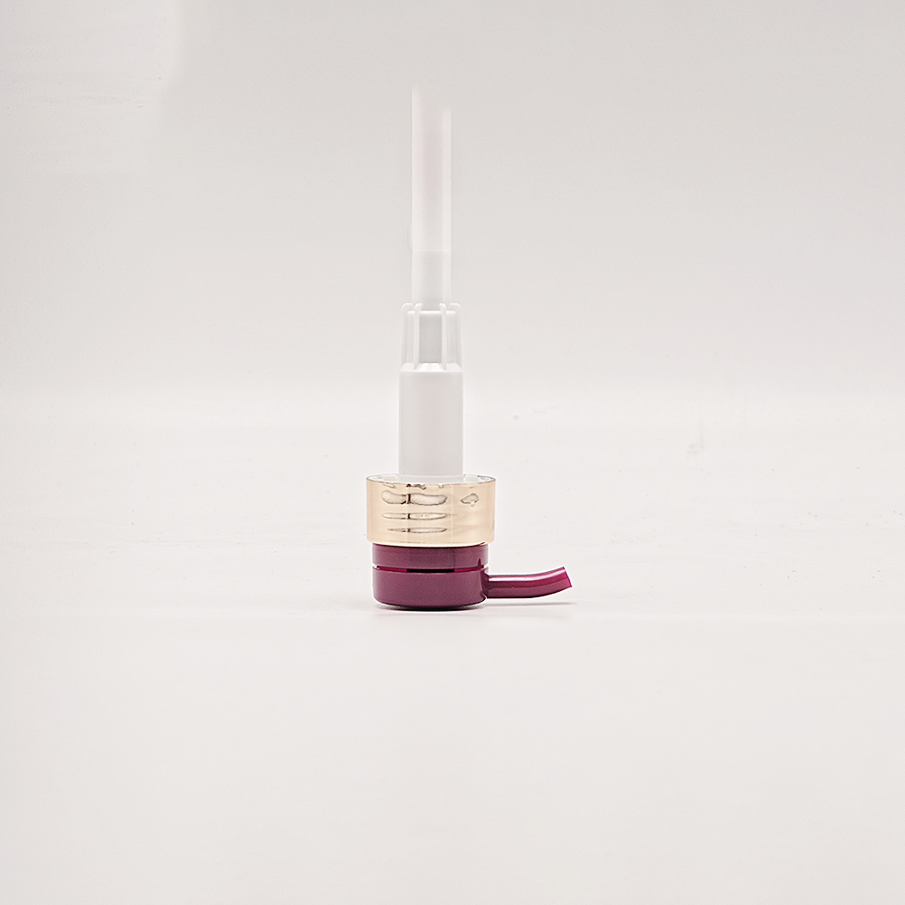 Elegant Cosmetic Dispenser Pump, Burgundy Press Head with Shiny Gold Ring for Skincare and Hair Care Product Containers - Image 3