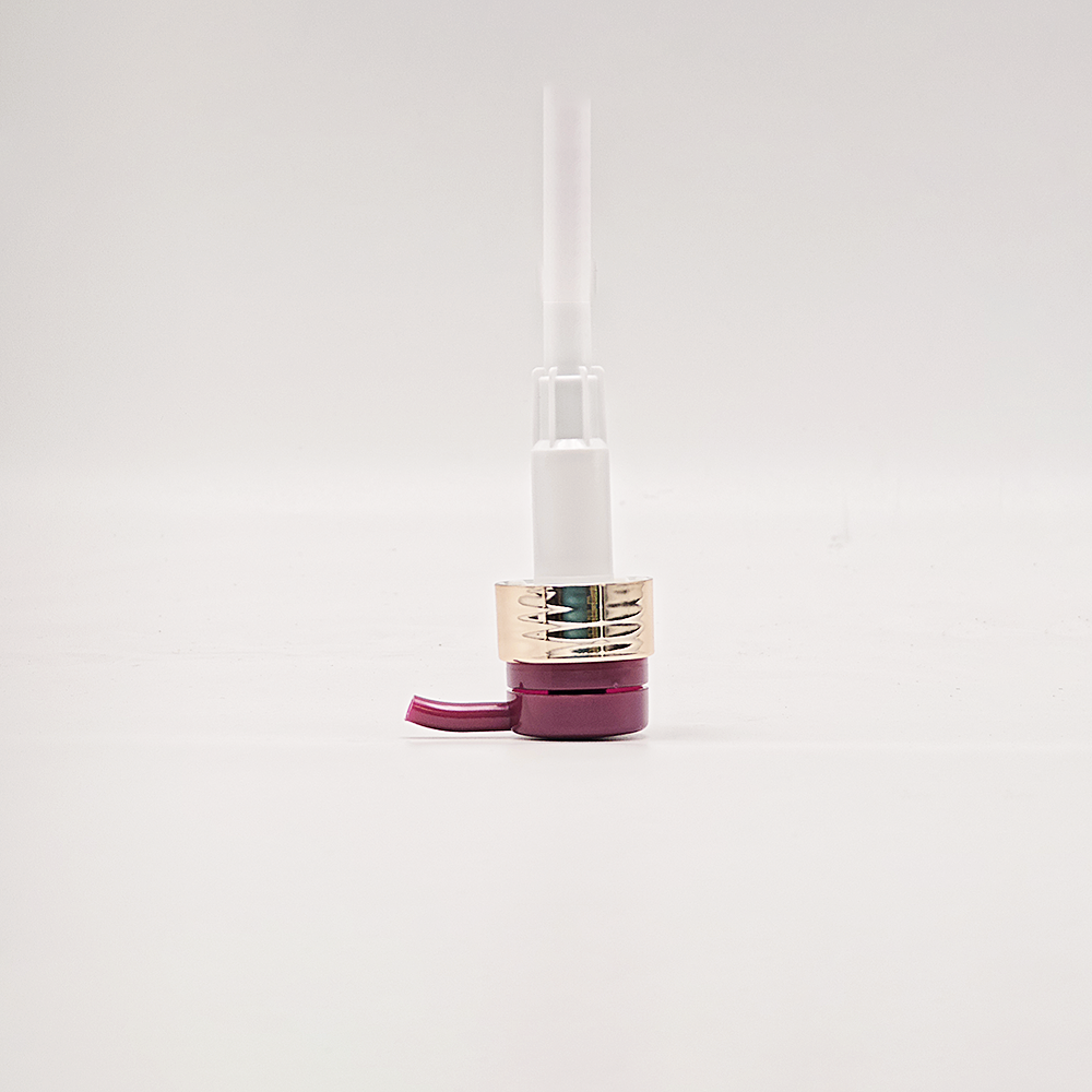 Elegant Cosmetic Dispenser Pump, Burgundy Press Head with Shiny Gold Ring for Skincare and Hair Care Product Containers - Image 4