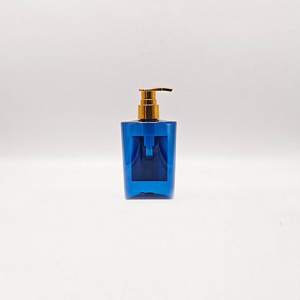 Elegant Semi‑Transparent Blue Square PET Bottles Equipped with Luxury Gold Lotion Pump - Imagen 4