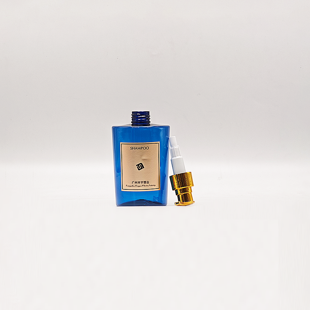 Elegant Semi‑Transparent Blue Square PET Bottles Equipped with Luxury Gold Lotion Pump - Imagen 3