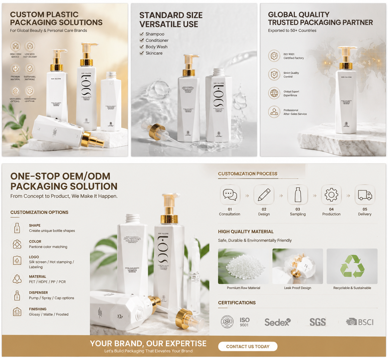 White Multi‑Angled Pump Bottles | Premium Luxury Personal‑Care Packaging