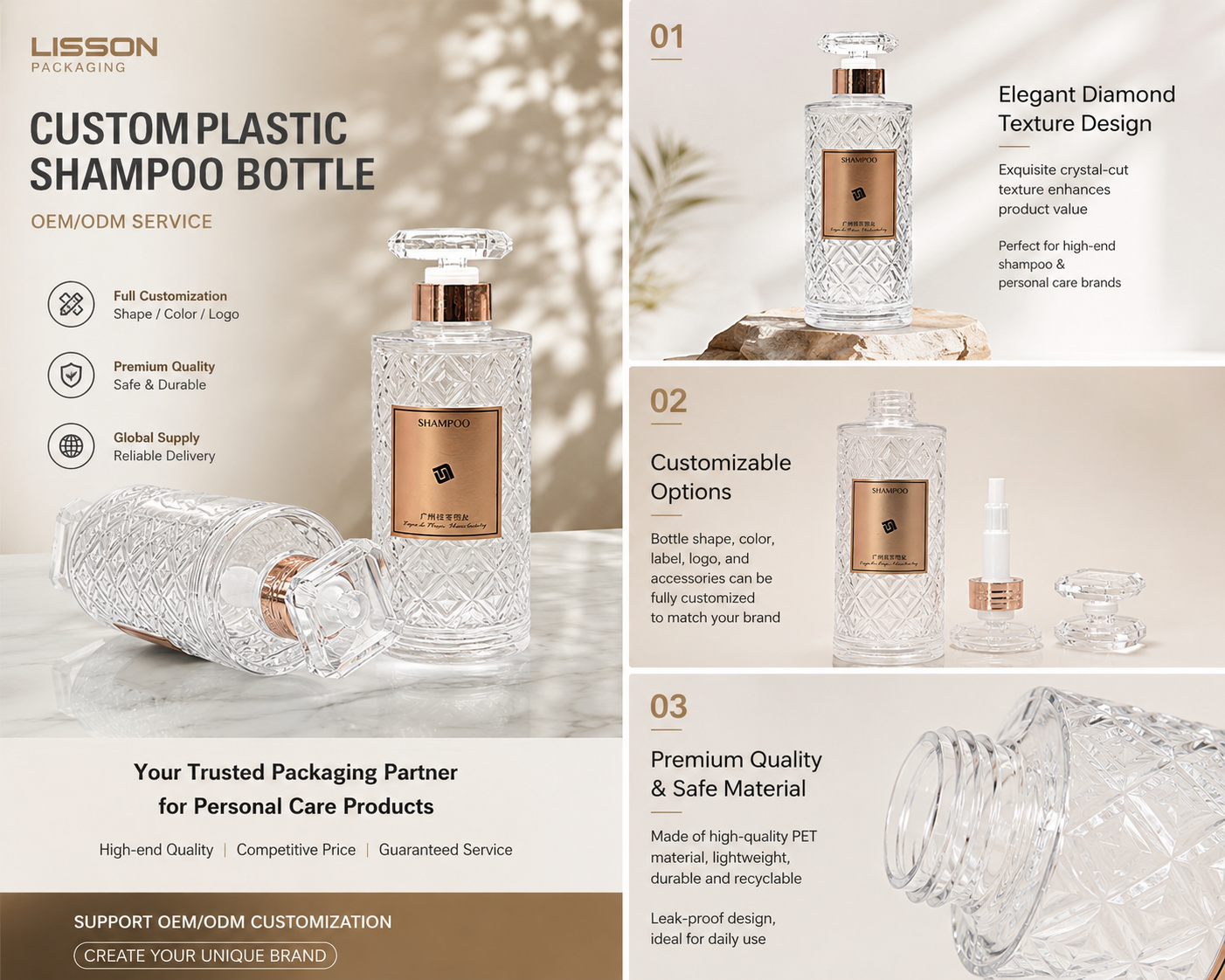 Clear Embossed‑Pattern PET Pump Bottles | Glass‑Look Luxury Personal‑Care Containers