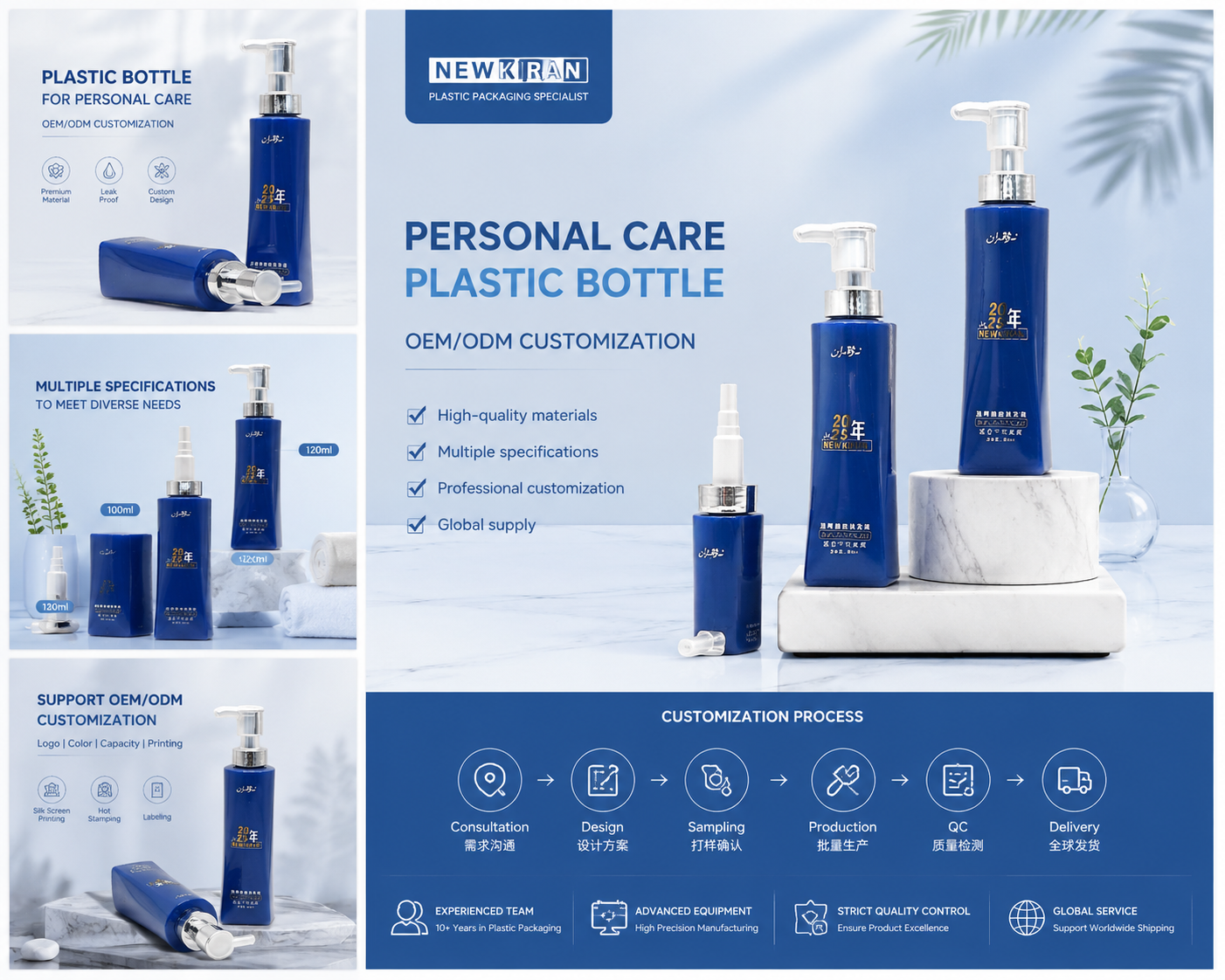 Dark Blue Curved Pump Bottles | Premium Personal Care Packaging