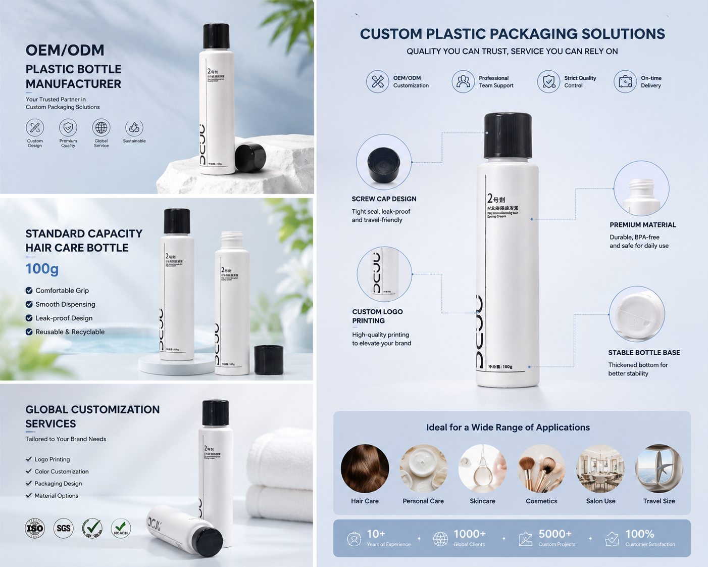White PET Plastic Bottles with Screw Caps | Personal Care Packaging