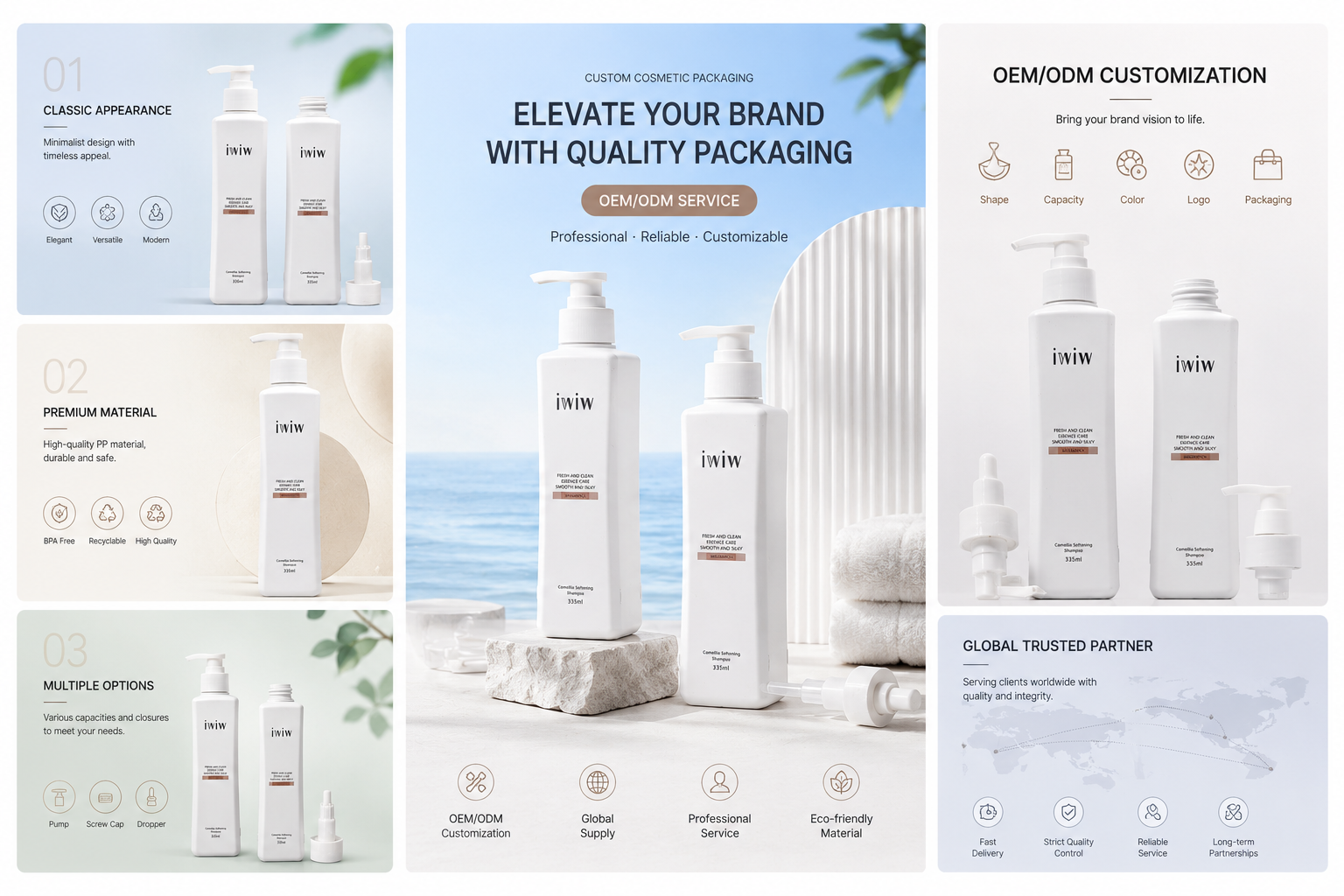 Matte White Square Pump Bottles | Minimalist Personal Care Packaging