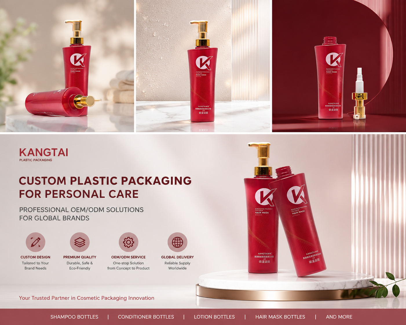 Glossy Red Curved Pump Bottles | High‑End Salon‑Grade Hair‑Care Packaging